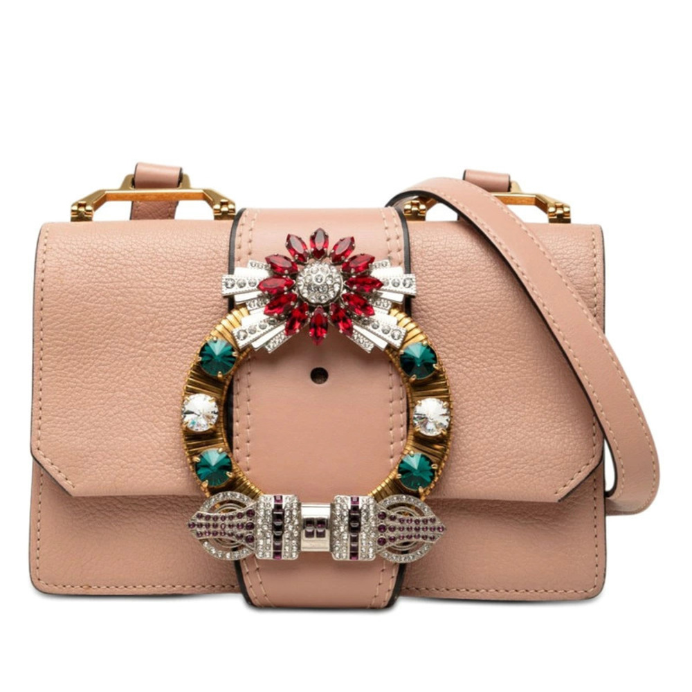 Miu Miu Madras Crossbody Bag Rhinestones Pink Leather